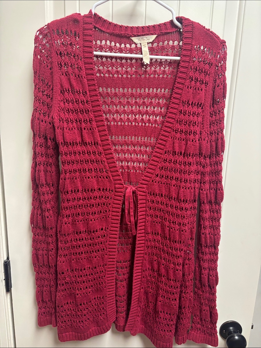 Matilda Jane Open-Knit Tie-Front Cardigan - Raspberry Size Medium